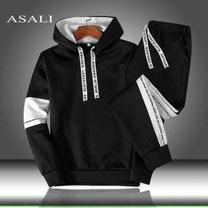 Sets Tracksuit Men Autumn Winter Hooded Sweatshirt Drawstring Outfit Sportswear 2019 Male Suit Pullover Two Piece Set Casual