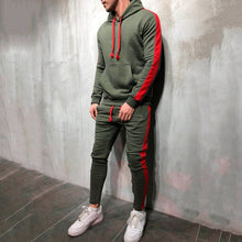 Load image into Gallery viewer, 2 Pieces Sets Tracksuit Men New Brand Autumn Winter Hooded Sweatshirt +Drawstring Pants Male Stripe Patchwork Hoodies Bigsweety
