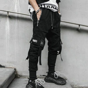 2020 Spring Hip Hop Joggers Men Black Harem Pants Multi-pocket Ribbons Man Sweatpants Streetwear Casual Mens Pants M-3XL