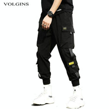 Load image into Gallery viewer, Streetwear Hip Hop Black Harem Pants Men Elastic Waist Punk Pants With Ribbons Casual Slim Jogger Pants Men Hip Hop Trousers
